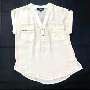 SWEET WANDERER Women’s Semi Sheer Off White Blouse Gold Zippers Size Small